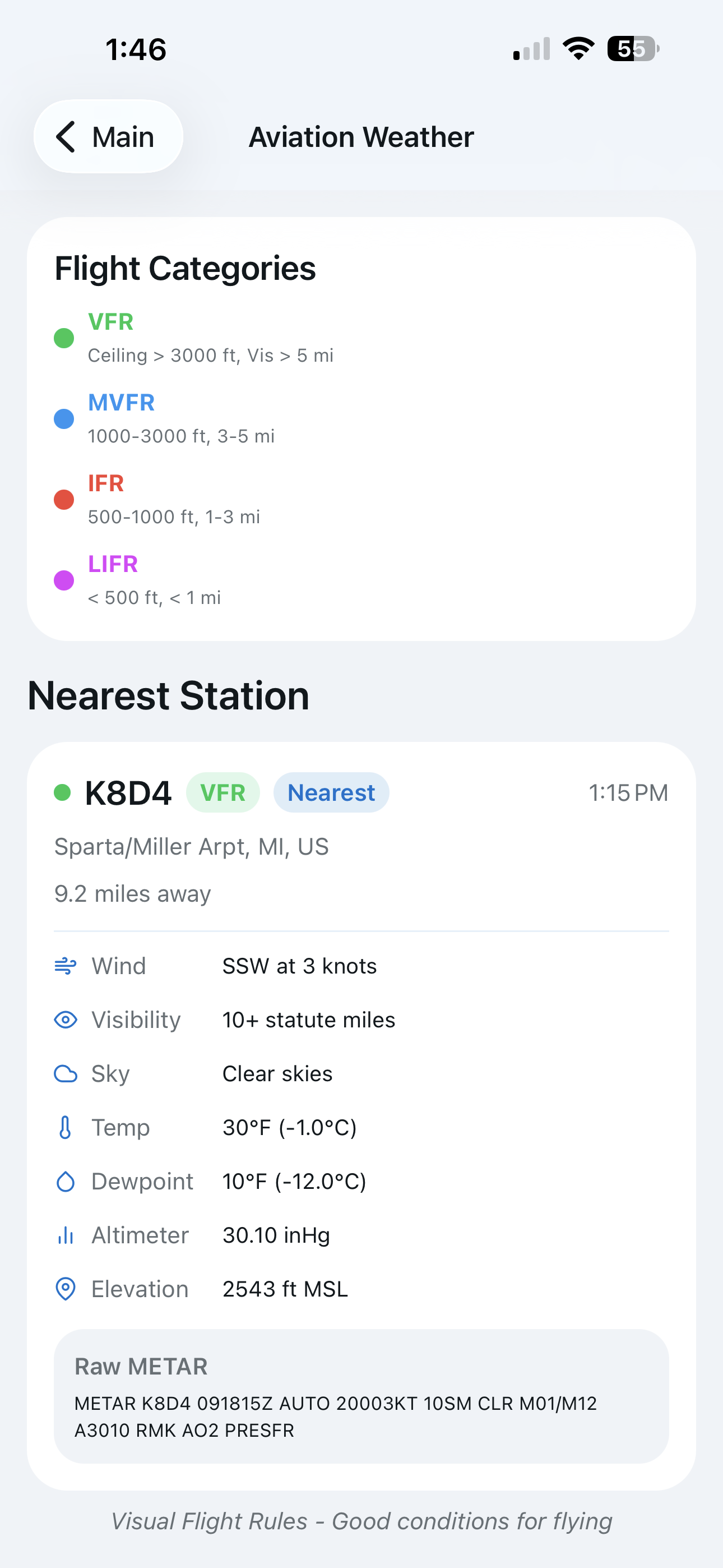 Aviation Weather with METAR data and flight categories